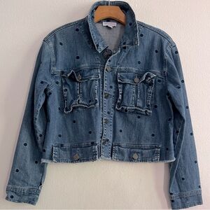 Anthropologie Current Air Denim Jacket Women’s Size S   Embroidered Dots Cropped